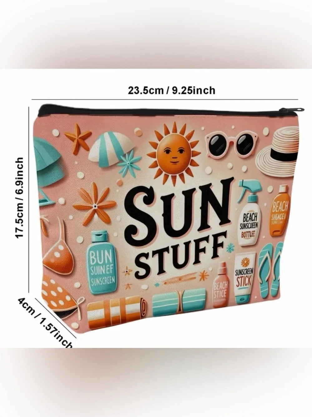 Sun Stuff Graphic Cosmetic Pouch — Peach & Teal
